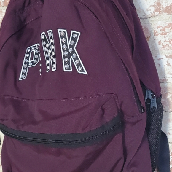 Victoria's Secret Pink Campus Backpack Black Orchid Maroon Studs Logo - Picture 2 of 5